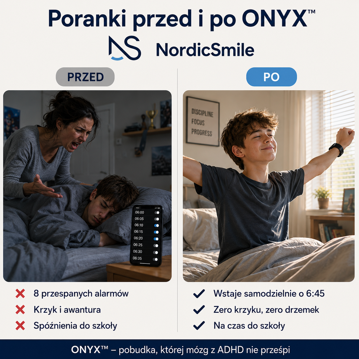 ONYX™ Budzik Wibracyjny dla osób, które przesypiają każdy alarm