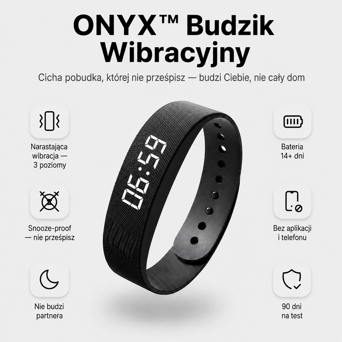 ONYX™ Budzik, który obudzi Cię Wibracją - nie budząc nikogo obok