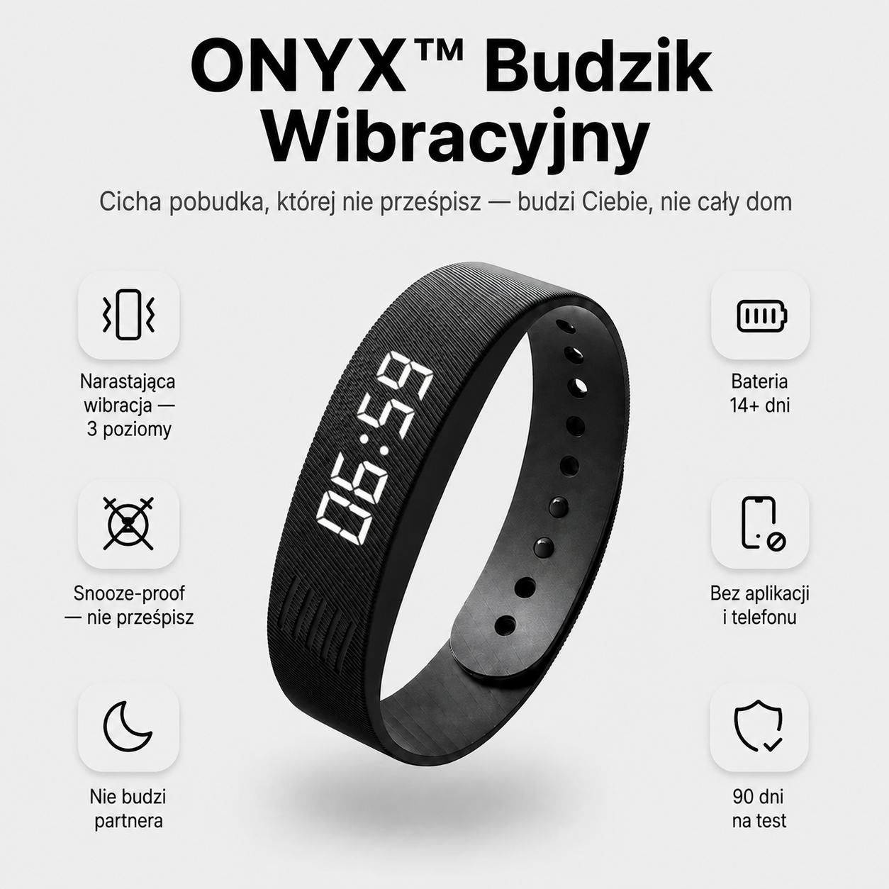 ONYX™ Budzik, który obudzi Cię Wibracją - nie budząc nikogo obok
